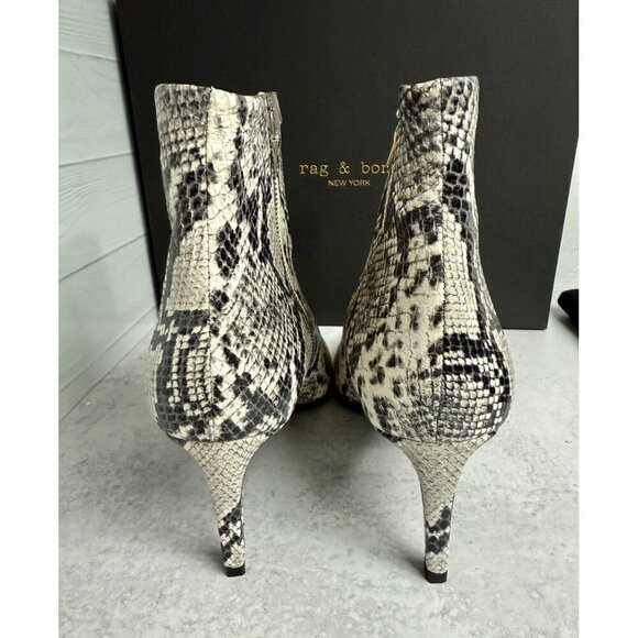 RAG & BONE Ankle Boot Black &‎ White Snakeskin Stiletto Size 39 EU/ 9 US New - Picture 7 of 10